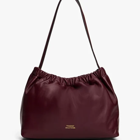 Soft Leather Logo Plaque Shoulder Bag