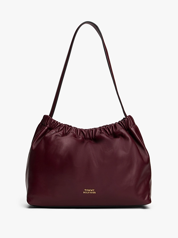 Soft Leather Logo Plaque Shoulder Bag