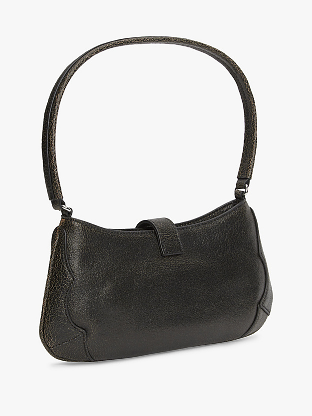 Abstract Buckle Cracked Leather Shoulder Bag - Image 4