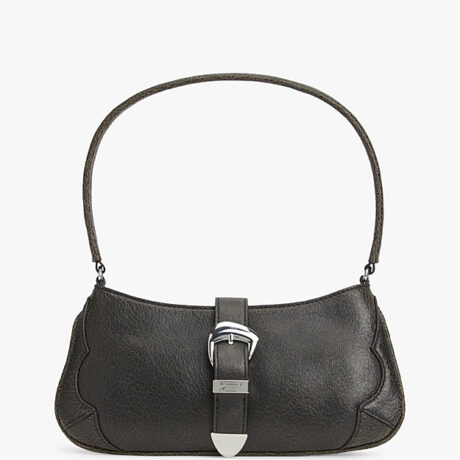 Abstract Buckle Cracked Leather Shoulder Bag