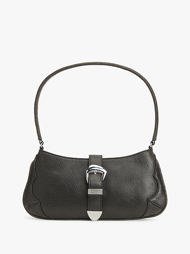 Abstract Buckle Cracked Leather Shoulder Bag