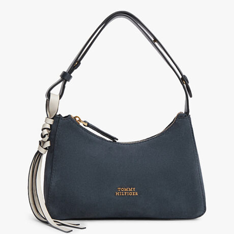 Metal Logo Suede Shoulder Bag