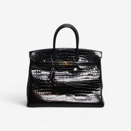 Hermès Preloved Birkin 35 Black Shiny Crocodile Porosus Palladium Hardware Stamp [O] , 2011