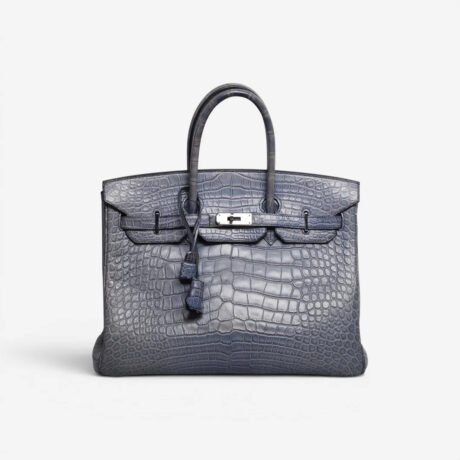 Hermés Preloved Birkin 35 Bleu Brighton Matt Mississippiensis Alligator Palladium Hardware Stamp [L], 2008