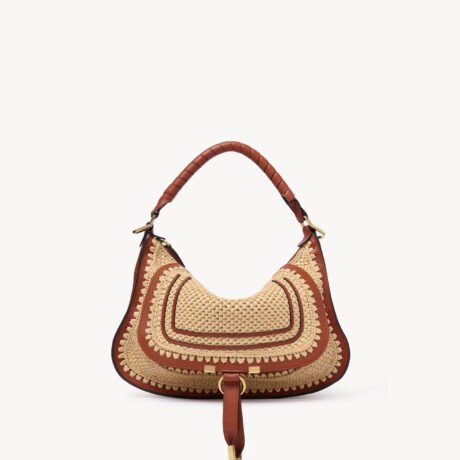 Small Marcie Shoulder Bag in Raffia-Effect